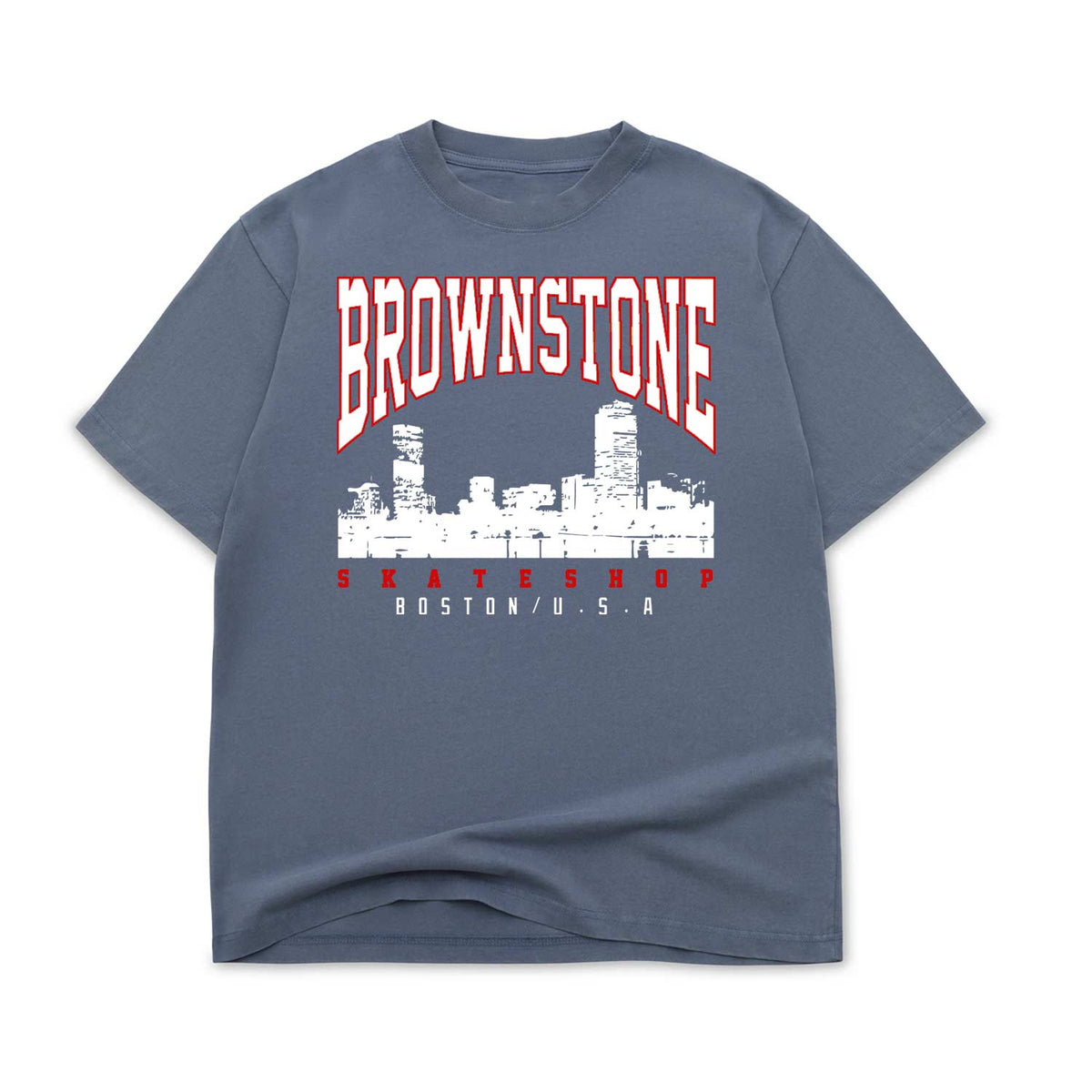 Brownstone Skateshop Skyline Vintage Navy 7.5 OZ Oversized Box T-Shirt