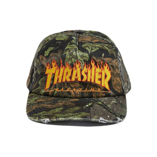 Thrasher Flame Distressed Camo Snapback Hat