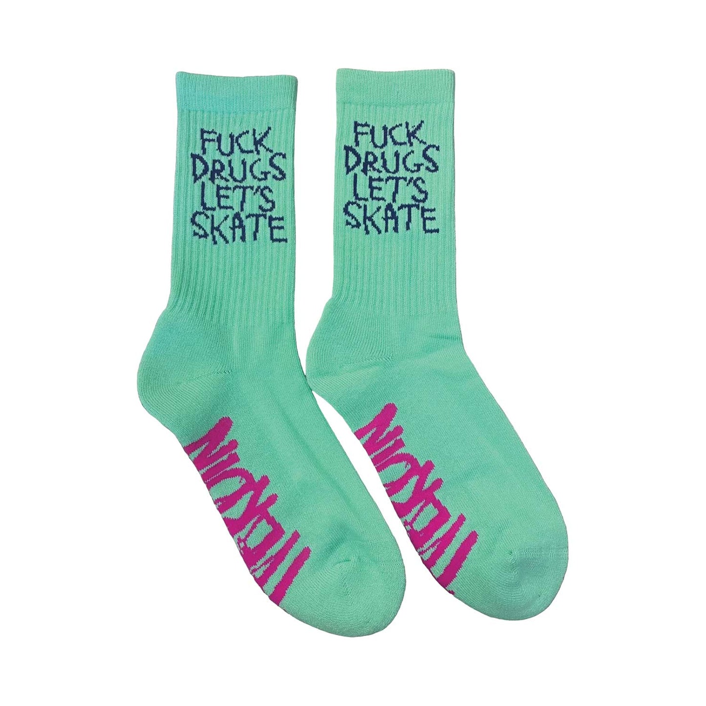 Heroin Green Fuck Drugs Crew Socks